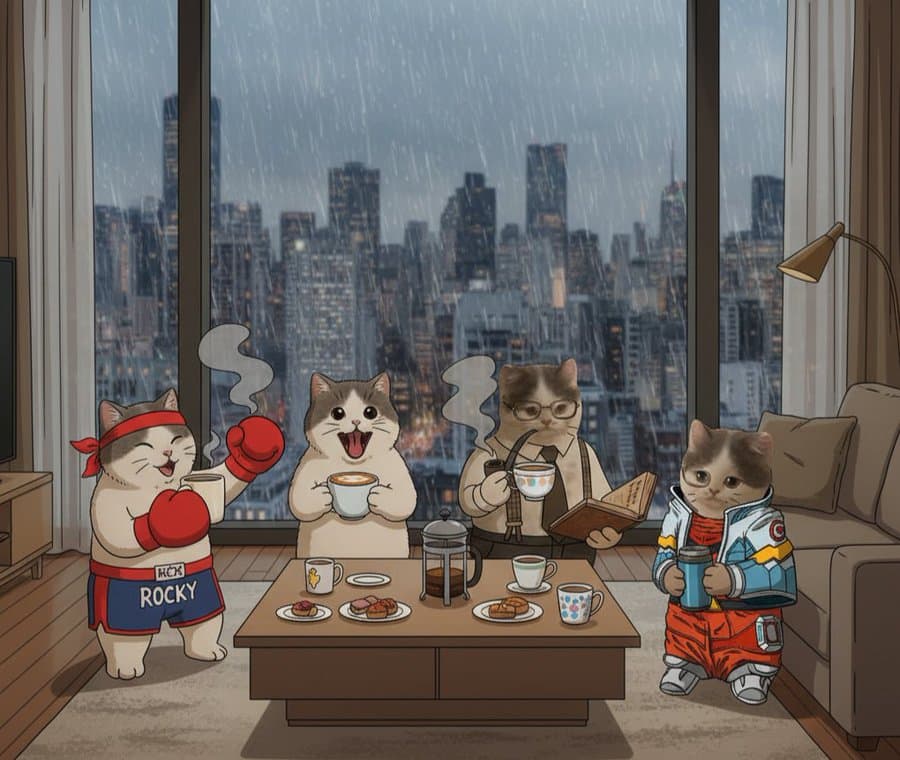 collage coffee rain indoors rocky