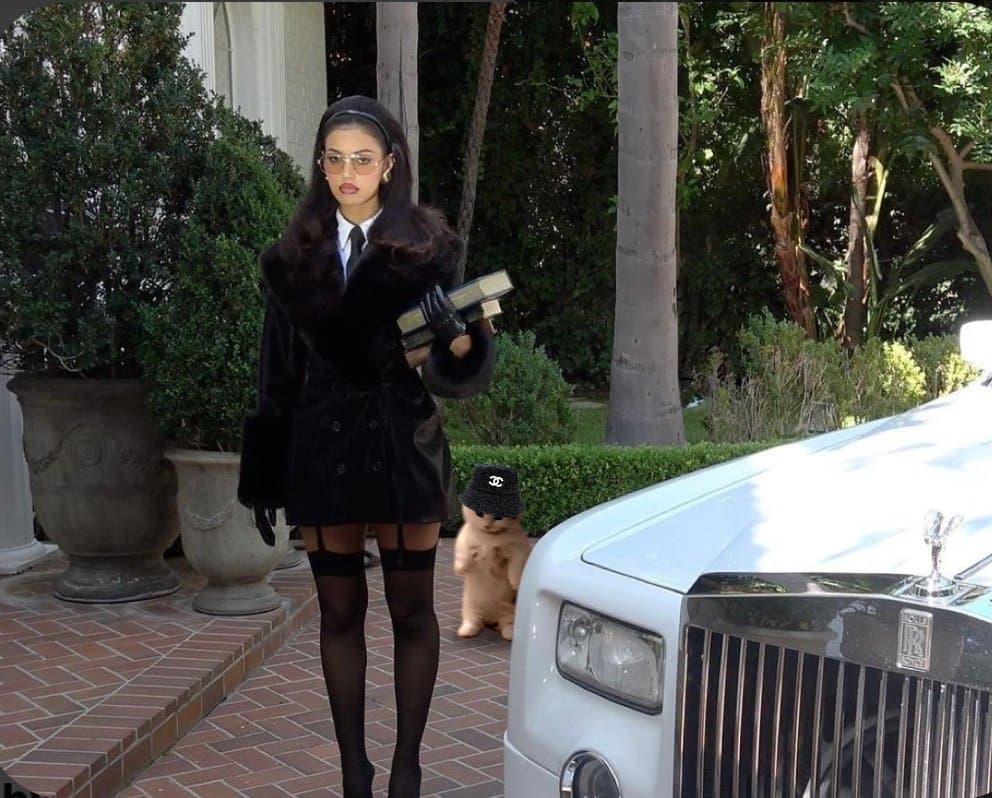 girl rollsroyce rolls royce chanel car hat