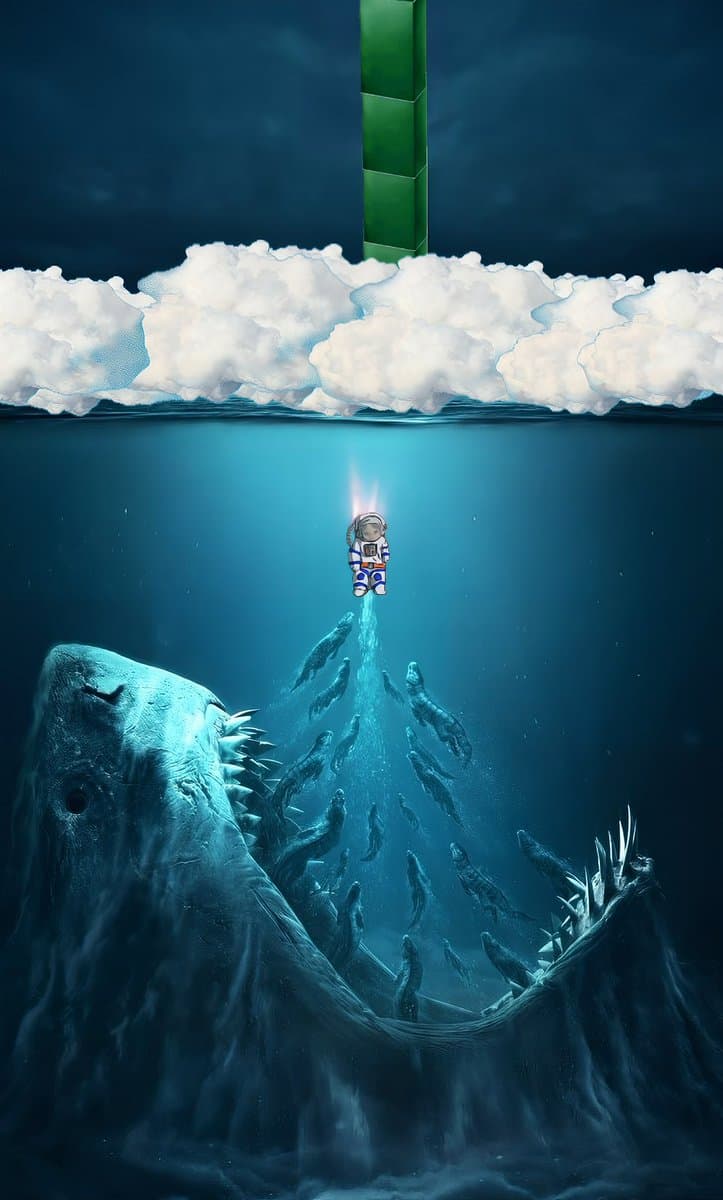 shark ocean space astronaut fish sea