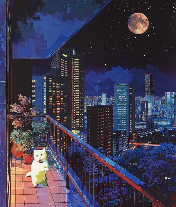 anime night gnichi city moon