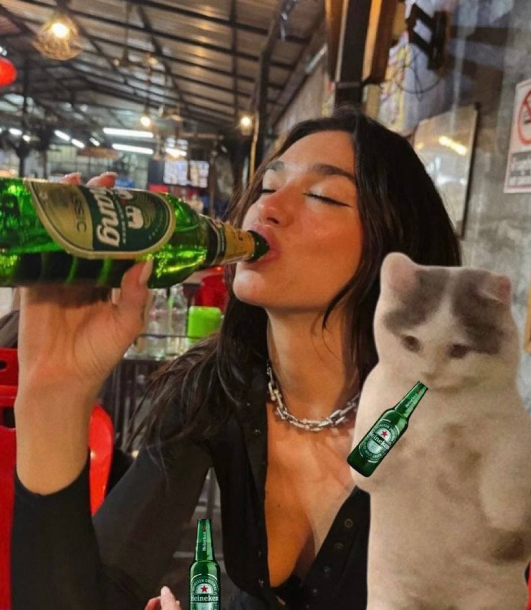 beer heinekein girl brunette drink gyatt