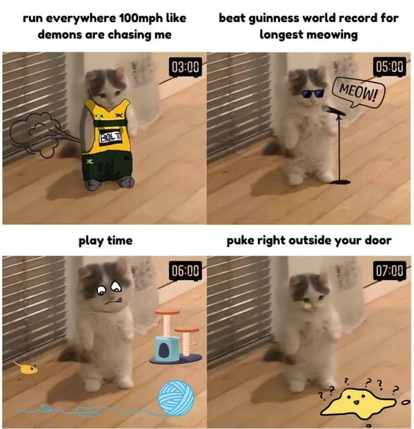 meme play puke run longest record sing routine