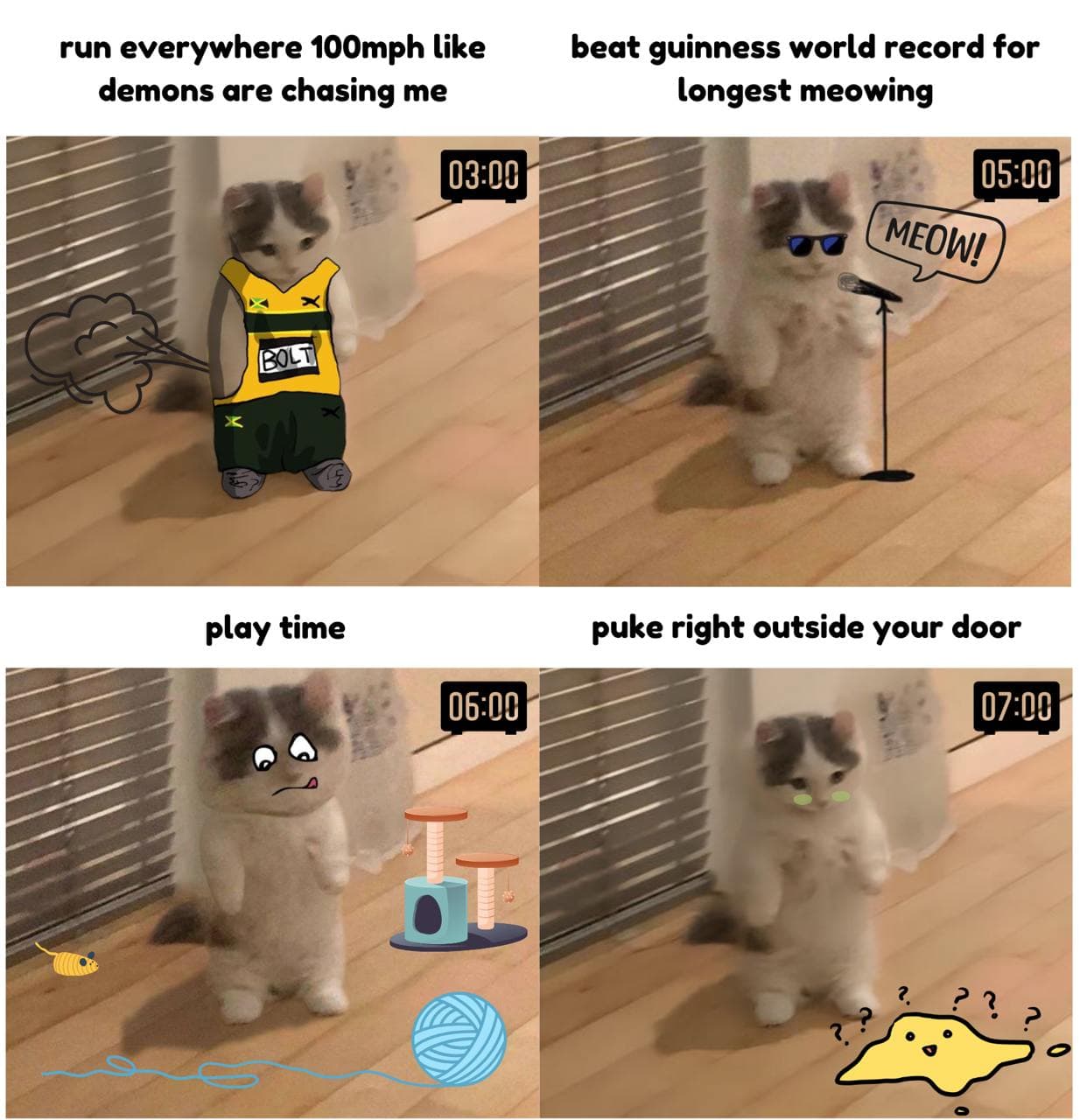 meme play puke run longest record sing routine