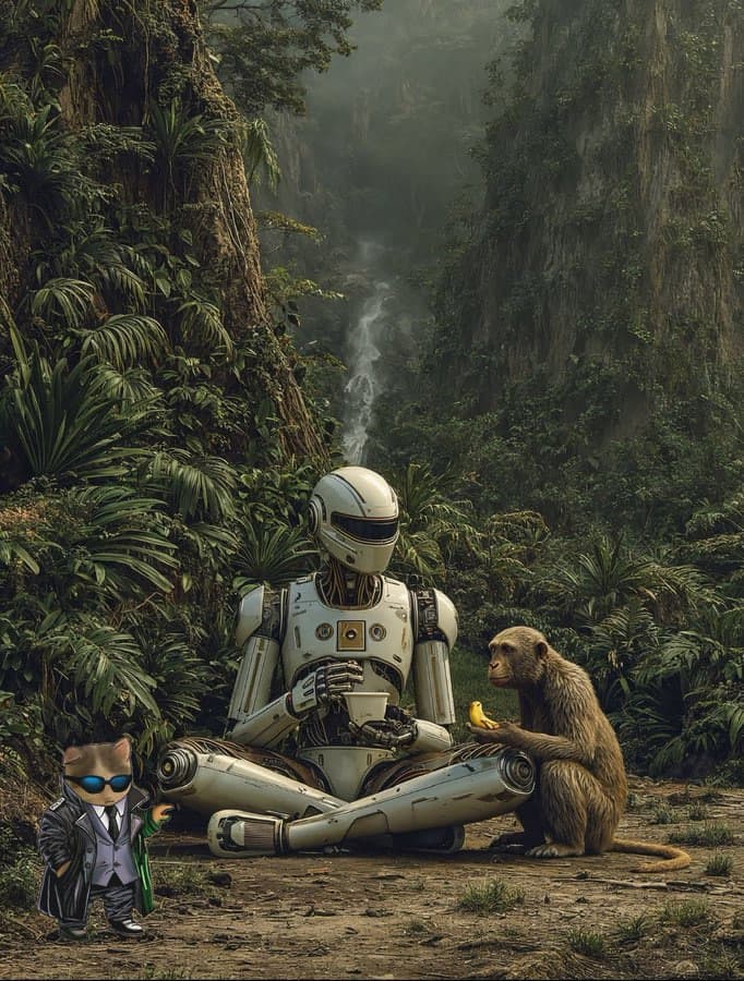 monkey ape robot sunglasses jungle forest