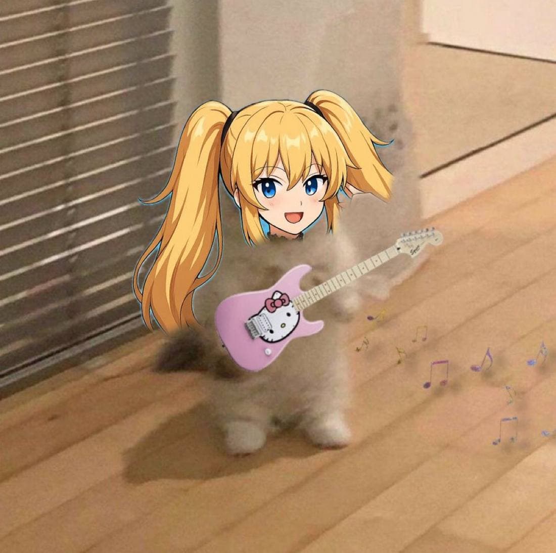 anime blonde guitar hellokitty